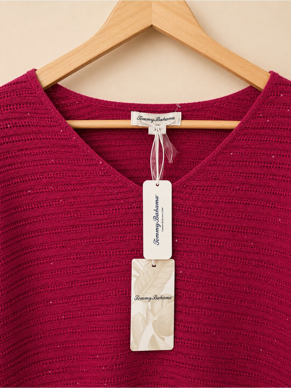 Tommy Bahama Women's Jewel Bay- mini sequin Sweater in Fuchsia Pink - Picture 1 of 5